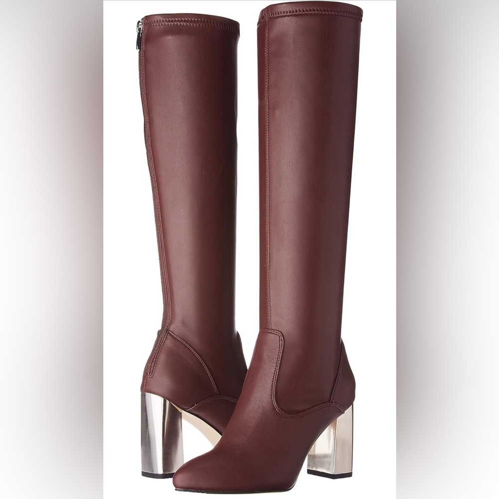 Franco Sarto Womens Katherine Heeled Boots in Cabernet, Size 7.5, Wide Calf, NWT